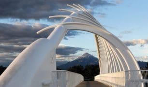 Te Rewa Rewa Bridge and Mount Taranaki - Credit Rob Tucker